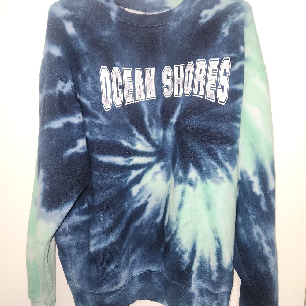 Tie dye crew neck sweatshirt blue green women men Large